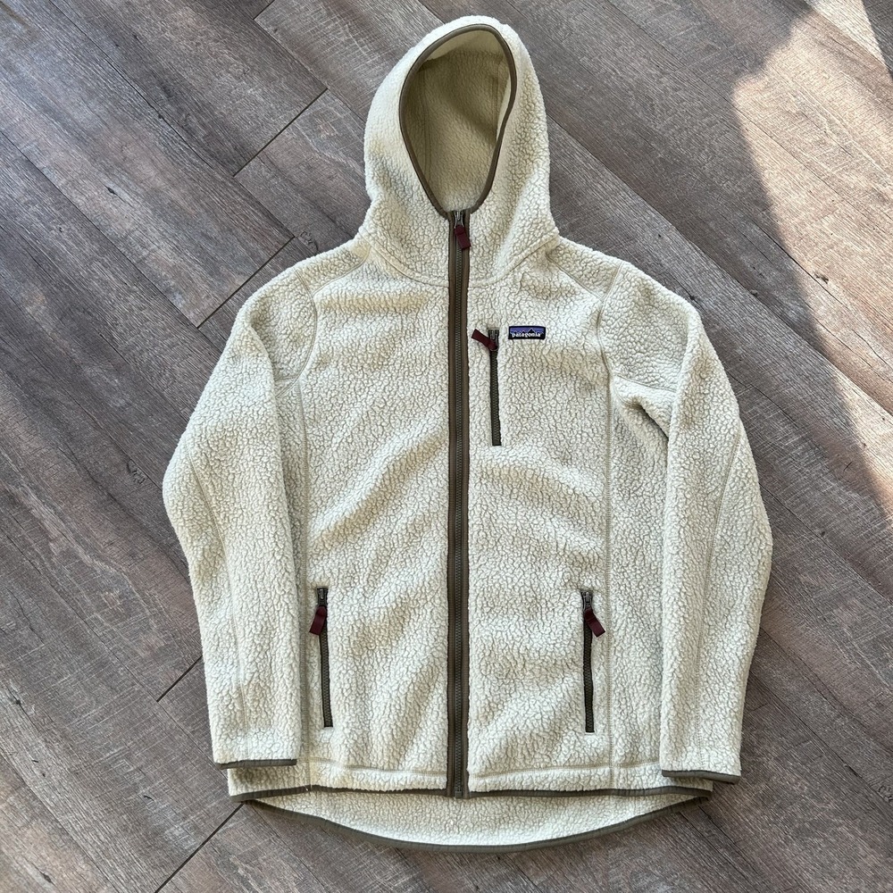 Patagonia Retro Pile Fleece Hoody Jacket Womens XL Oatmeal Sherpa Full Zip